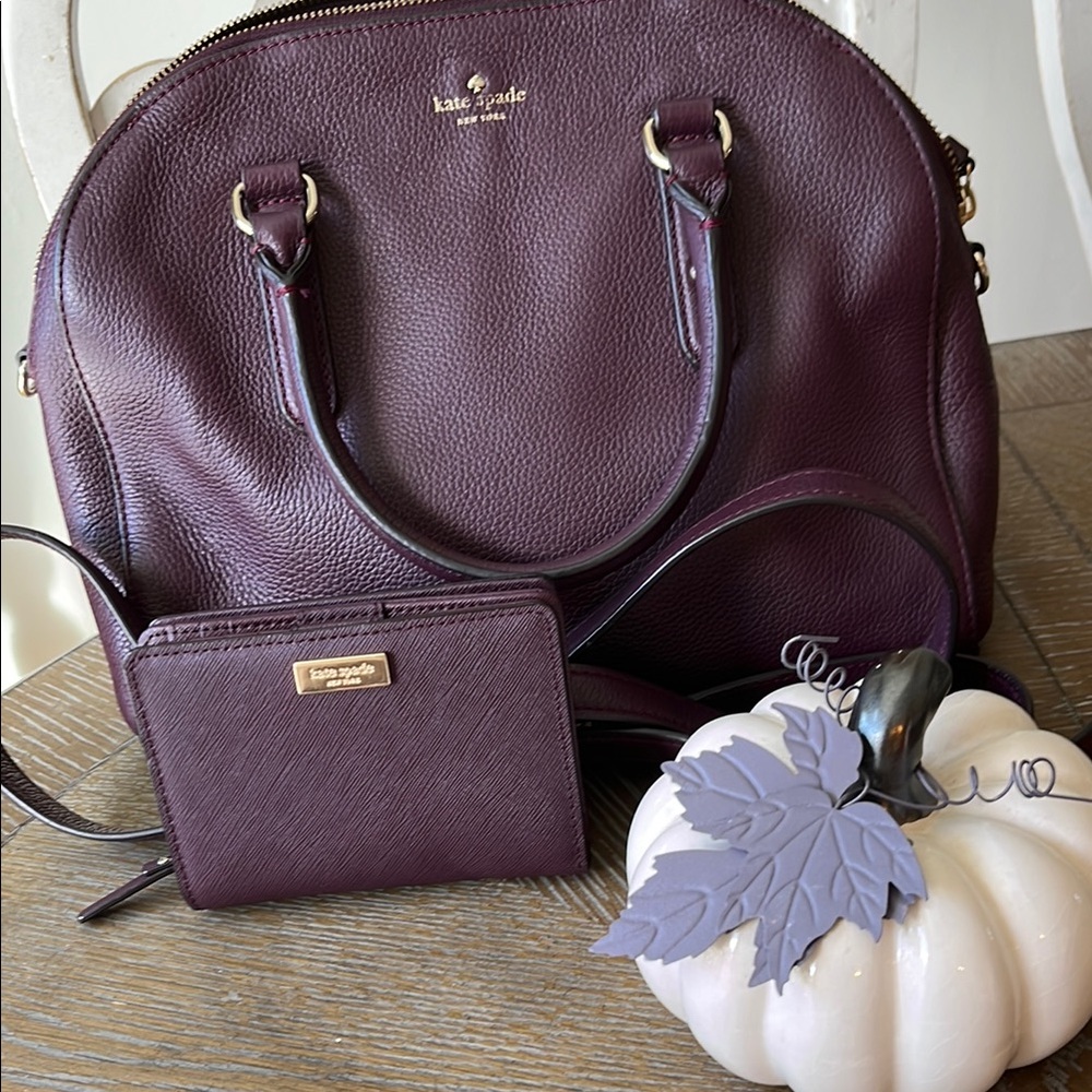 Kate Spade Plum Leather Handbag and Wallet Set